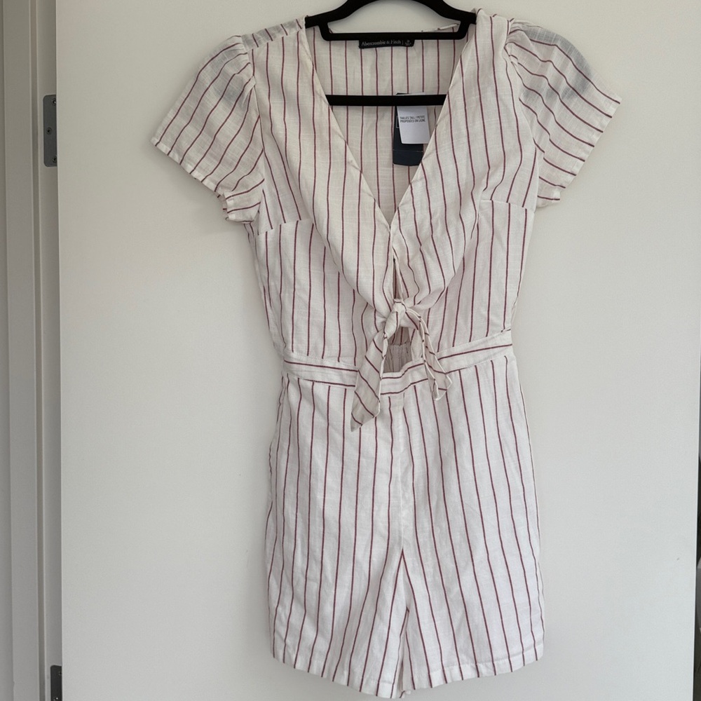 Abercrombie and Fitch White and Red Striped Romper